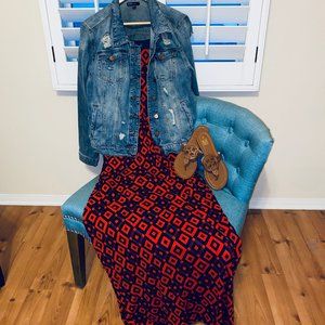 Market & Spruce-Red & Navy Diamond Print Maxi Dres